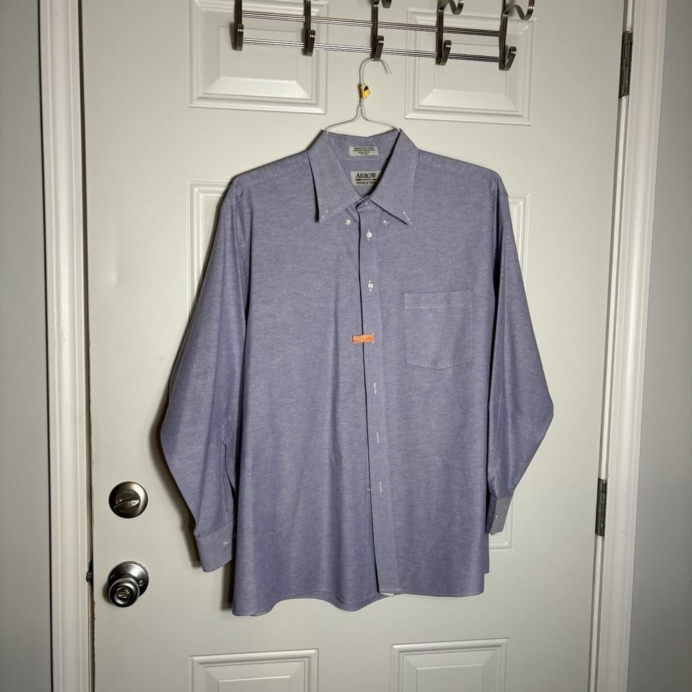Vintage Men's ARROW Fairfield Pinpoint Oxford Blue Cotton 90s Size 17 (32/33)